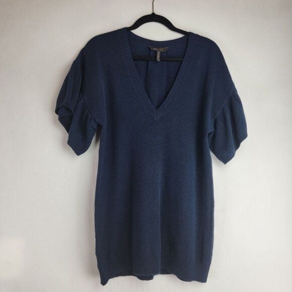BCBG Maxazria Womens Size Small Blue V-Neck Short Sleeve Lambswool Tunic Sweater - Picture 1 of 7